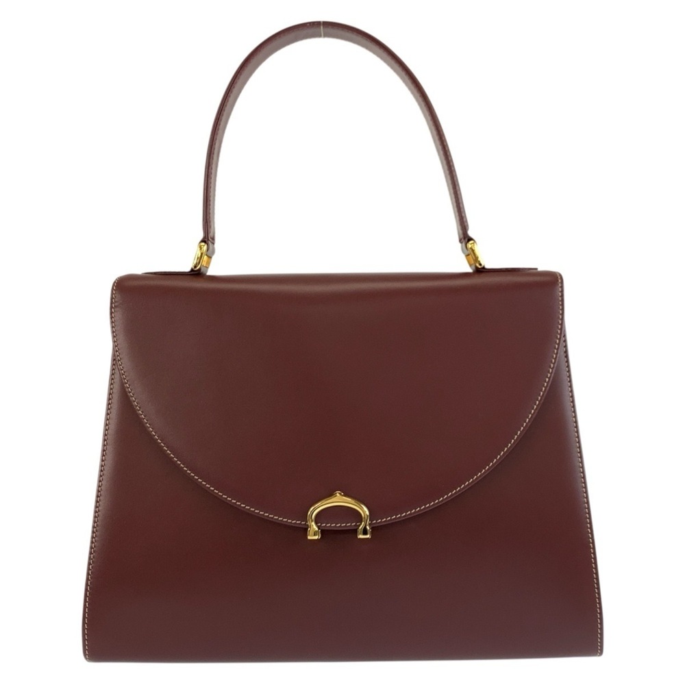 CARTIER Vintage Must Line Bordeaux Gold Hardware Leather Handbag for Women
